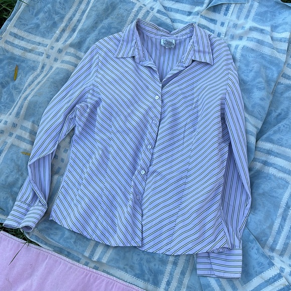 George Stretch Button Up Blouse Diagonal Purple Black White Stripes XL (16/18) - Picture 6 of 16